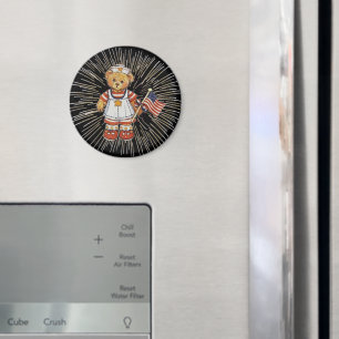 Vintage Nurse Bear with Modern White Fireworks Magnet