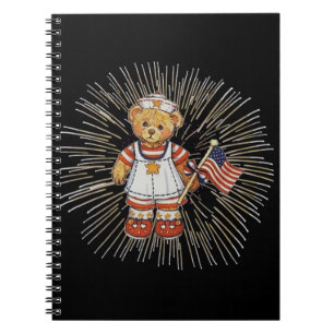 Vintage Nurse Bear with Modern White Fireworks Notizblock