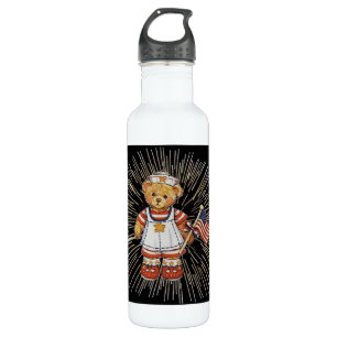 Vintage Nurse Bear with Modern White Fireworks Trinkflasche