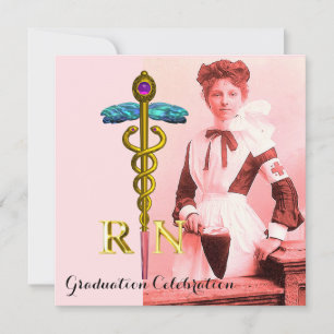 VINTAGE NURSE und Gold Caduceus Emblem Abschluss Einladung