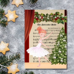 Vintage-Nussknacker-Notenblatt-Ballerina-Tanz Feiertagskarte