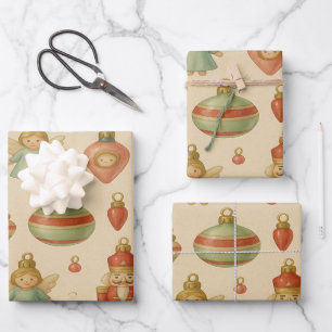 Vintage Nussknacker- und Engels-Weihnachts-Charm Geschenkpapier Set