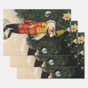Vintage Nussknacker unter dem Weihnachtsbaum Geschenkpapier Set