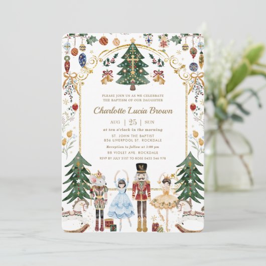 Vintage Nutcracker Weihnachtsfeier Einladung (Stehend Vorderseite)