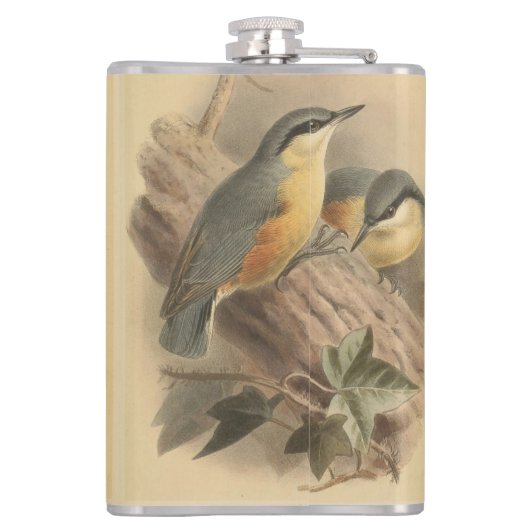 Vintage NuthatchIllustration Flachmann (Rückseite)