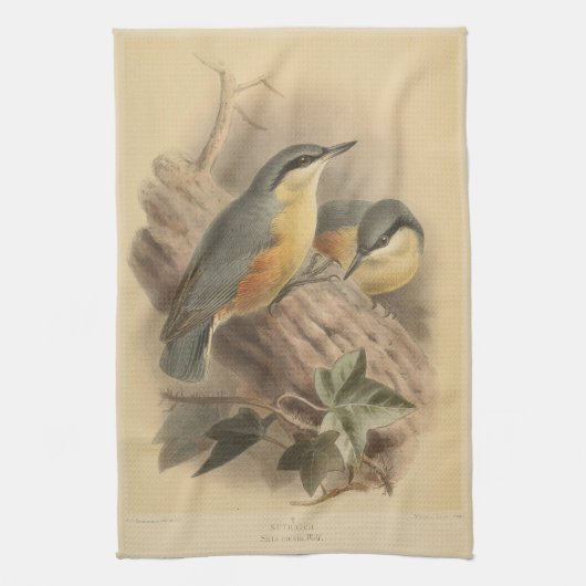 Vintage NuthatchIllustration Geschirrtuch (Vertikal)