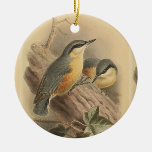 Vintage NuthatchIllustration Keramik Ornament (Vorne)