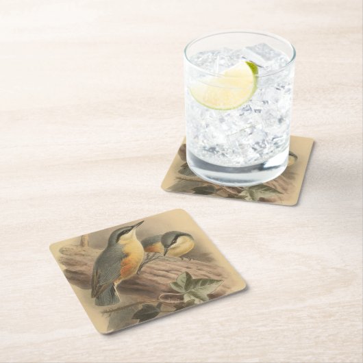 Vintage NuthatchIllustration Rechteckiger Pappuntersetzer (Vor Ort)