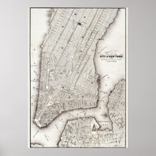 Vintage NYC Map City Skyline Poster