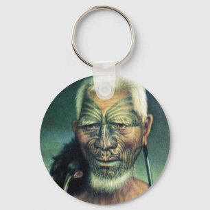 Vintage NZ Maori-Häuptling von G. Lindaeur Schlüss Schlüsselanhänger