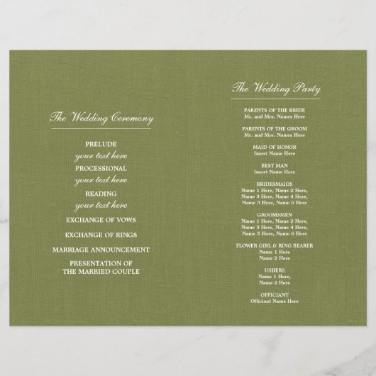 Vintage Oak Tree Burlap Hochzeitsprogramme (Rückseite)