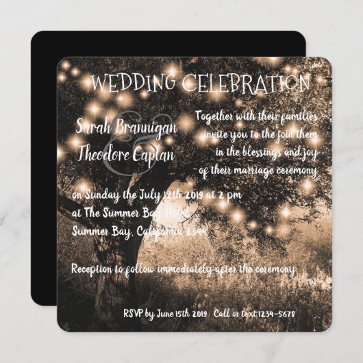 Vintage Oak Tree Nachtbeleuchtung Landhochzeit Einladung (Vorne/Hinten)