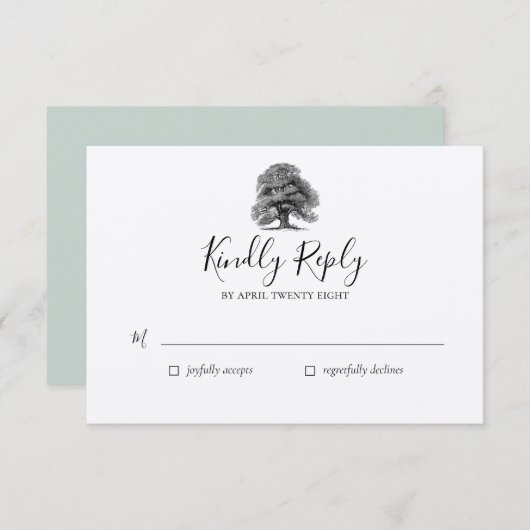 Vintage Oak Tree Wedding RSVP Karte (Vorne/Hinten)