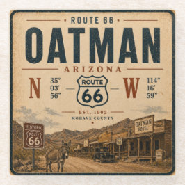 Vintage Oatman Arizona Route 66 Kunst Koordinaten Glasuntersetzer