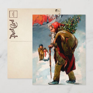 Vintage Obdachloser Weihnachtsmann auf Postkarte
