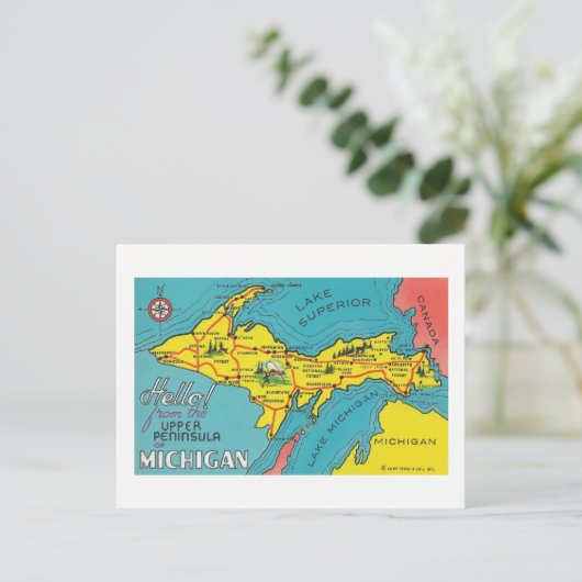 Vintage Oberhalbinsel Michigan Postkarte (Stehend Vorderseite)