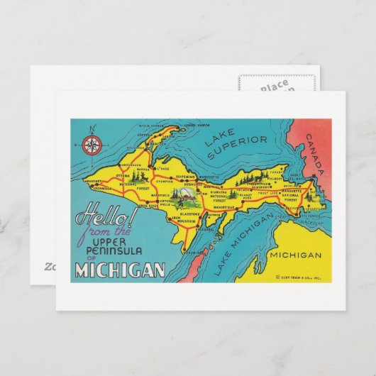 Vintage Oberhalbinsel Michigan Postkarte (Vorne/Hinten)