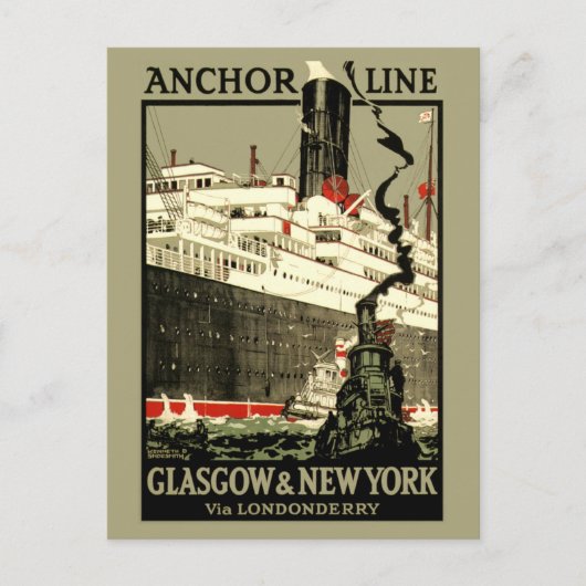 VINTAGE OCEAN LINER REISE POSTKARTE (Vorderseite)