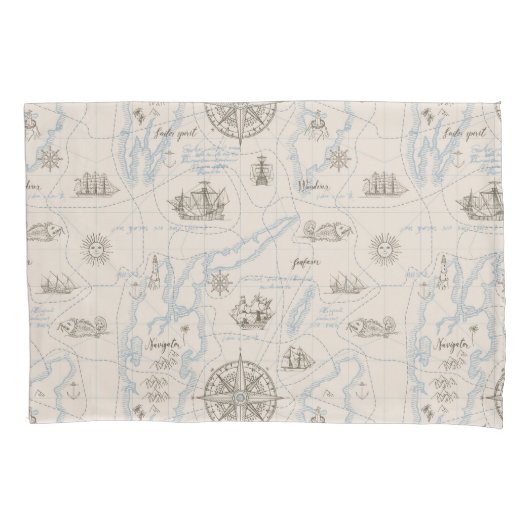 Vintage Ocean Map Pattern Kissenbezug (Vorderseite-Links)
