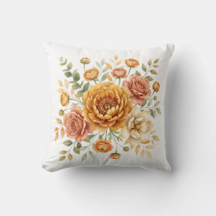 Vintage-Ocker- und Rosenblumenstrauß  Kissen
