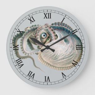 Vintage Octopus Argonaut, Meerestiere Große Wanduhr