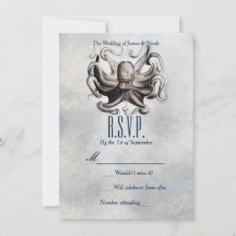 Vintage Octopus Beach Salt Wedding RSVP Card Einladung