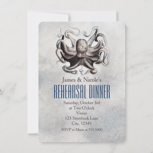Vintage Octopus Beach Wedding Probe Card Einladung (Vorderseite)