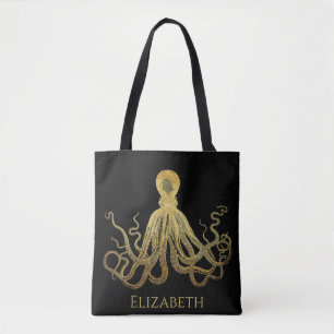 Vintage Octopus Gold Schwarze Tinte Küste nautisc Tasche