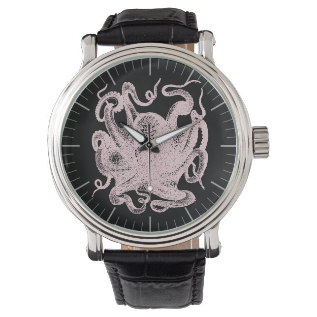 Vintage Octopus-Illustration Armbanduhr (Vorderseite)