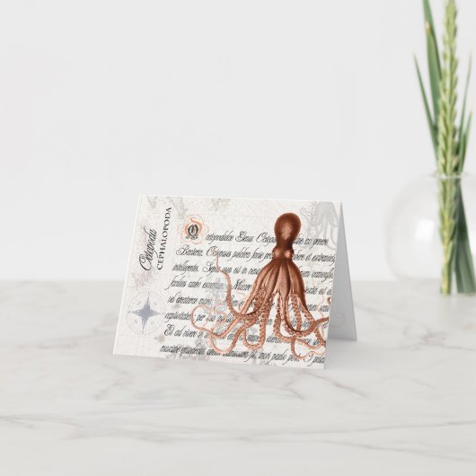 Vintage Octopus-Illustration Dankeskarte (Vorderseite)