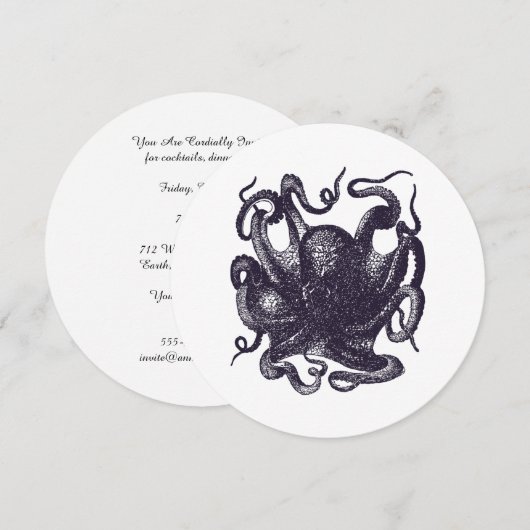Vintage Octopus-Illustration Einladung (Vorne/Hinten)
