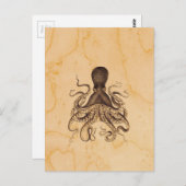 Vintage Octopus-Illustration in Braun Postkarte (Vorne/Hinten)