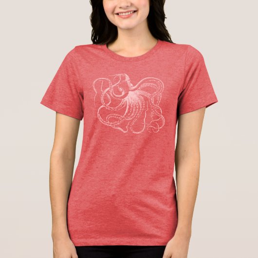 Vintage Octopus-Illustration in hellrosa Tri-Blend Shirt (Vorderseite)