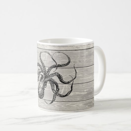 Vintage Octopus-Illustration Kaffeetasse (VorderseiteRechts)