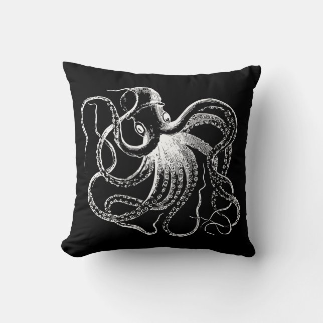 Vintage Octopus-Illustration Kissen (Vorderseite)