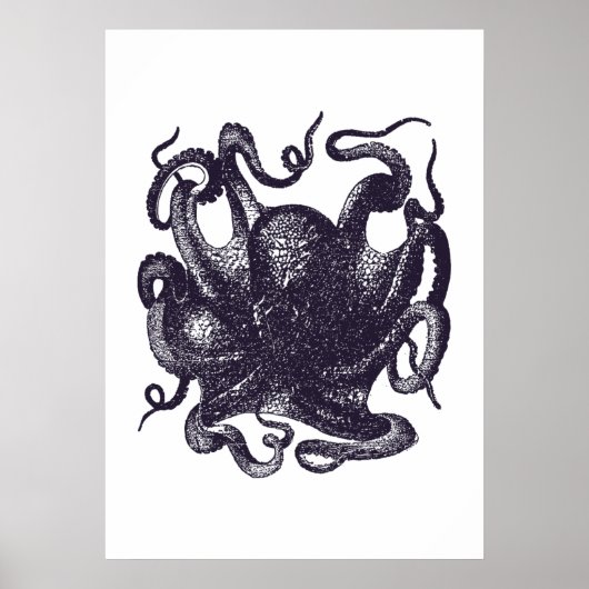 Vintage Octopus-Illustration Poster (Vorne)