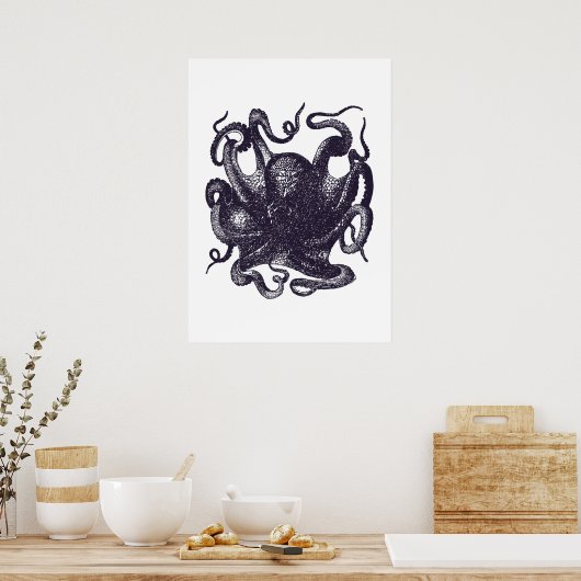 Vintage Octopus-Illustration Poster (Küche)