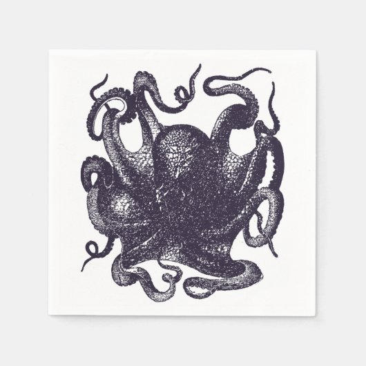 Vintage Octopus-Illustration Serviette (Vorderseite)