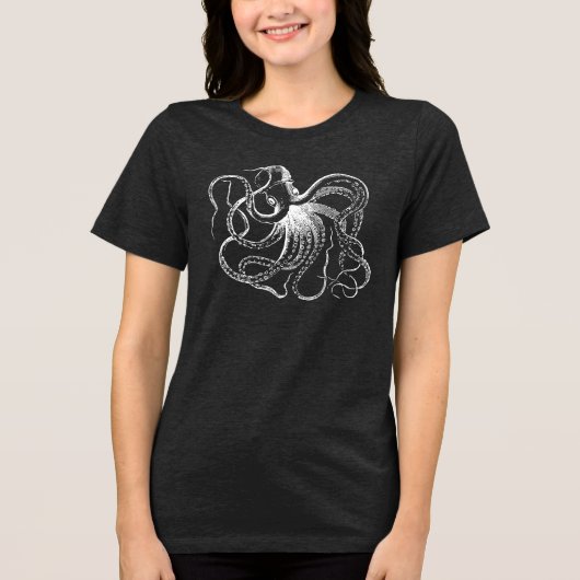 Vintage Octopus-Illustration Tri-Blend Shirt (Vorderseite)