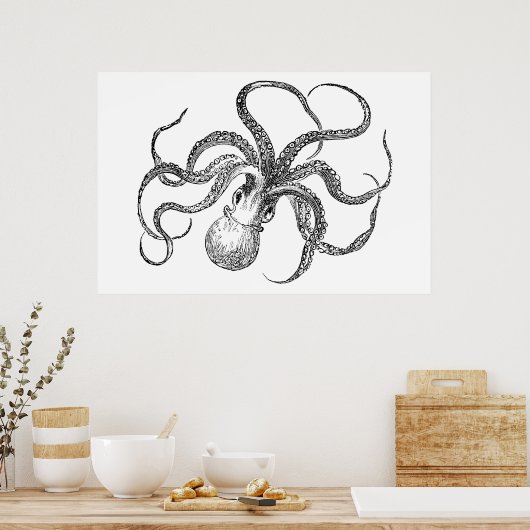 Vintage Octopus-Vorlage Poster (Küche)