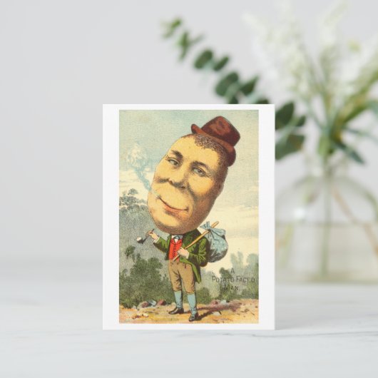 Vintage Oddität des kartoffelgeplagten Mannes Postkarte (Stehend Vorderseite)