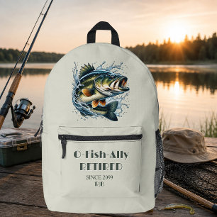 Vintage OFishAlly Im Ruhestand Großer Fisch Beißt Bedruckter Rucksack