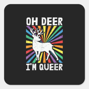 Vintage Oh Deer Ich bin Queer Pride LGBT Gay Lesbi Quadratischer Aufkleber