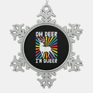 Vintage Oh Deer Ich bin Queer Pride LGBT Gay Lesbi Schneeflocken Zinn-Ornament