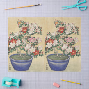 Vintage Ohara Koson Azalee in Blau Kunst im Topf Seidenpapier