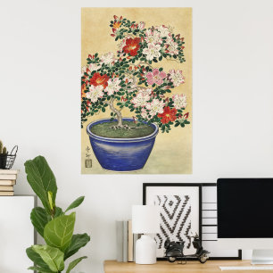 Vintage Ohara Koson Azalee in Blauem Topf Kunst Poster