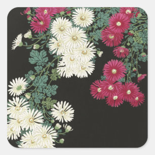 Vintage Ohara Koson Chrysanthemen-Kunst Quadratischer Aufkleber