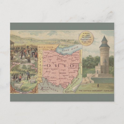 Vintage Ohio Map Postkarte (Vorderseite)