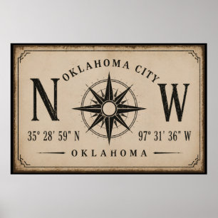 Vintage Oklahoma City Koordinaten Kompassrose Poster