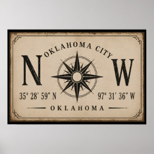 Vintage Oklahoma City Koordinaten Kompassrose Poster